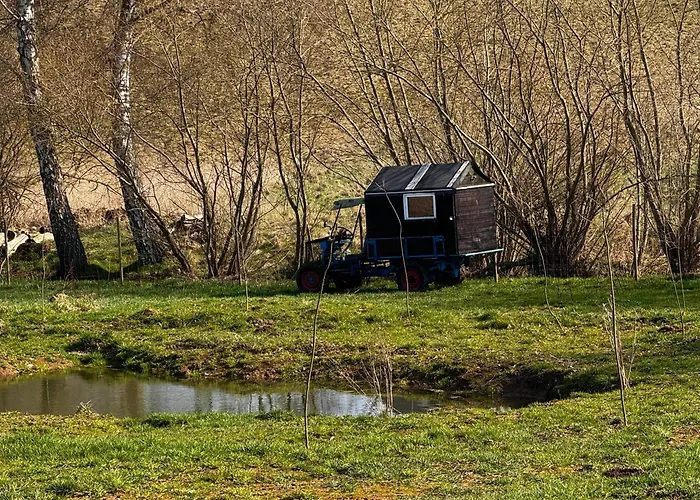 Kuschliger Schaeferwagen Auf Wiese Autark *